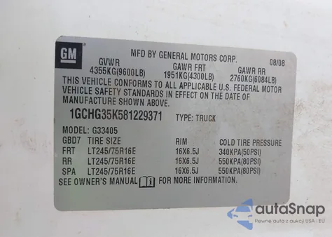 2008 Chevrolet Express Work Van z USA, uszkodzony, nr VIN 1GCHG35K581229371